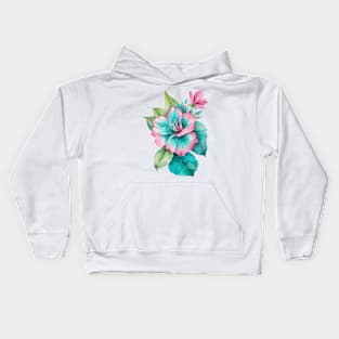 watercolor pink teal flower Kids Hoodie